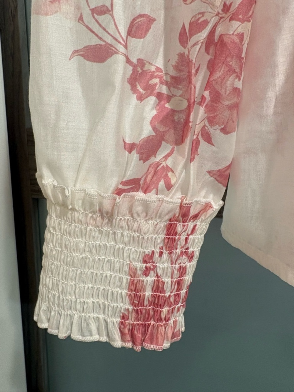 Bailey 44 Sheer White Blouse with Pink Floral Print - Picture 5 of 8